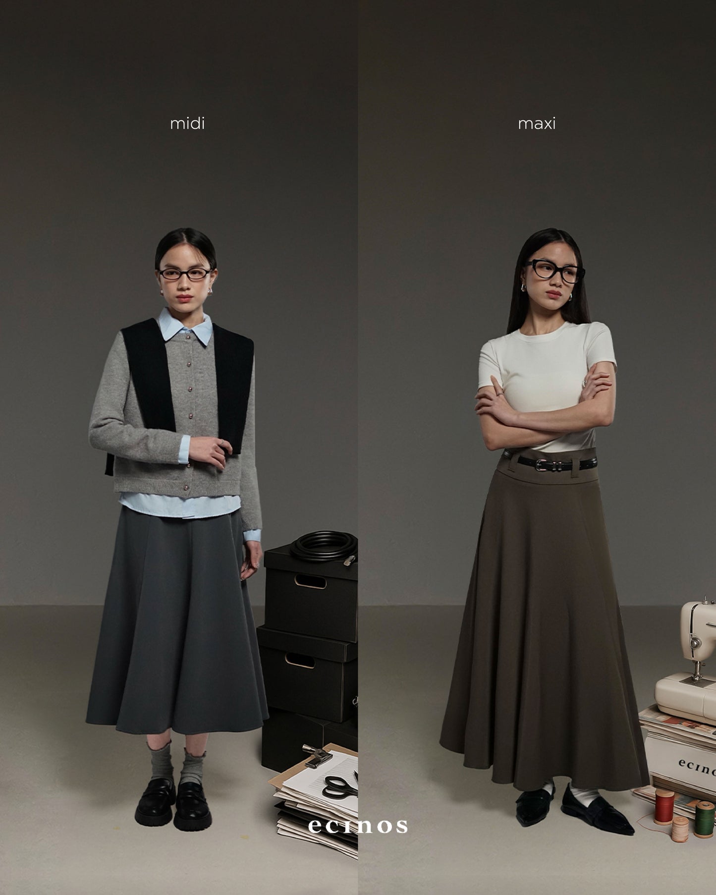 ECINOS - Panel Wool Flared Skirt