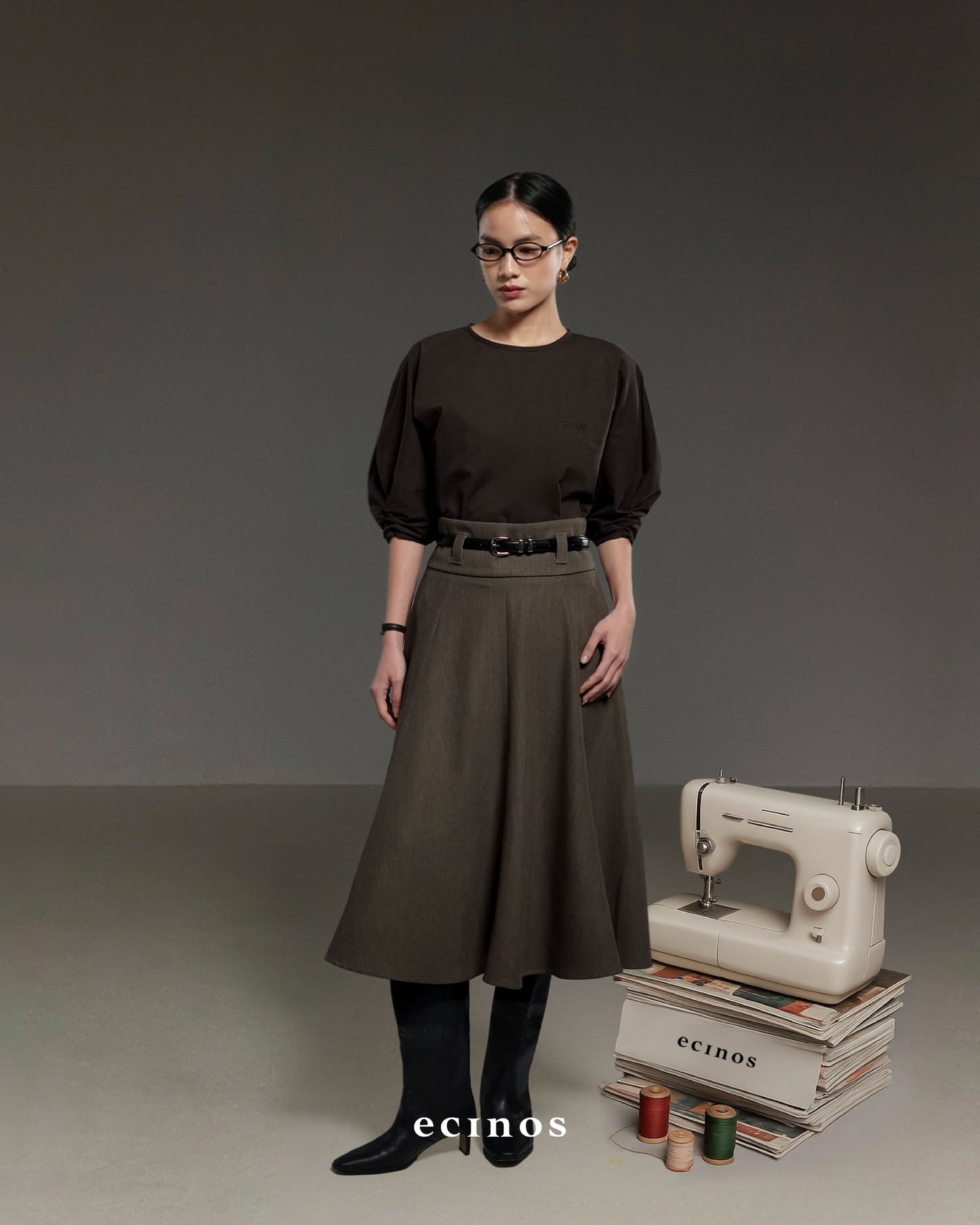 ECINOS - Panel Wool Flared Skirt