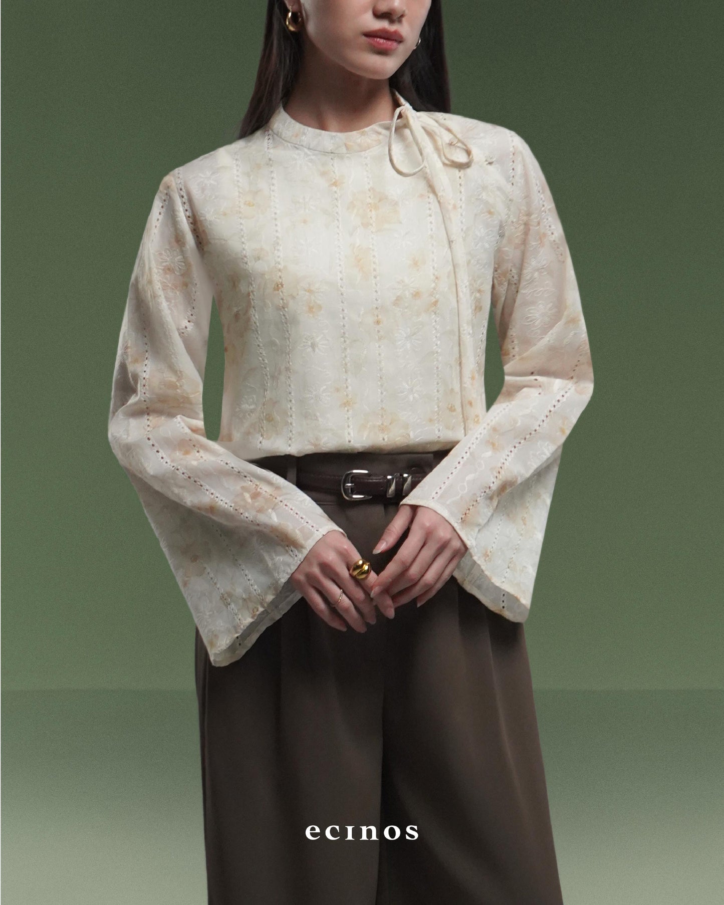 ECINOS - Peony Tie Neck Blouse