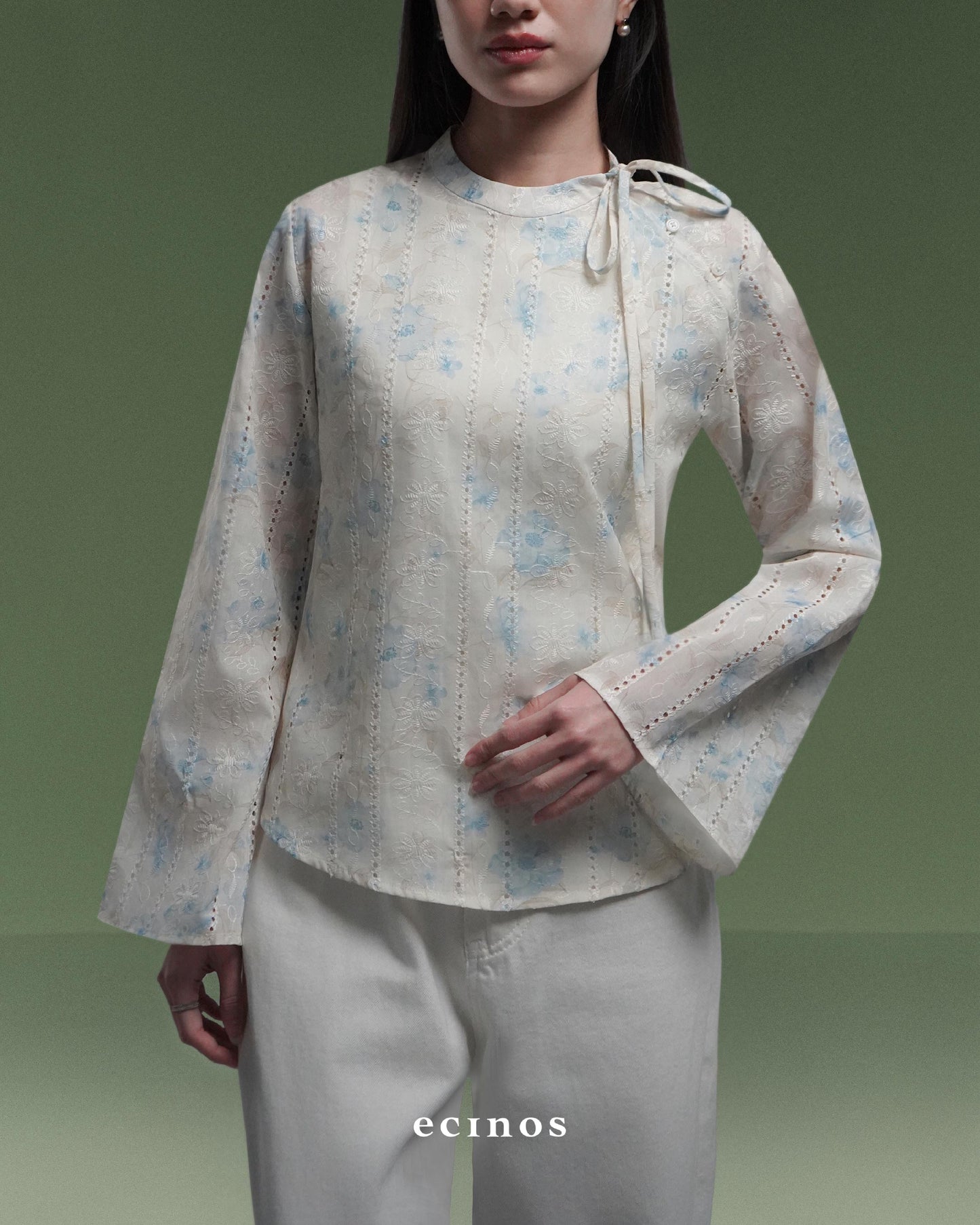 ECINOS - Peony Tie Neck Blouse