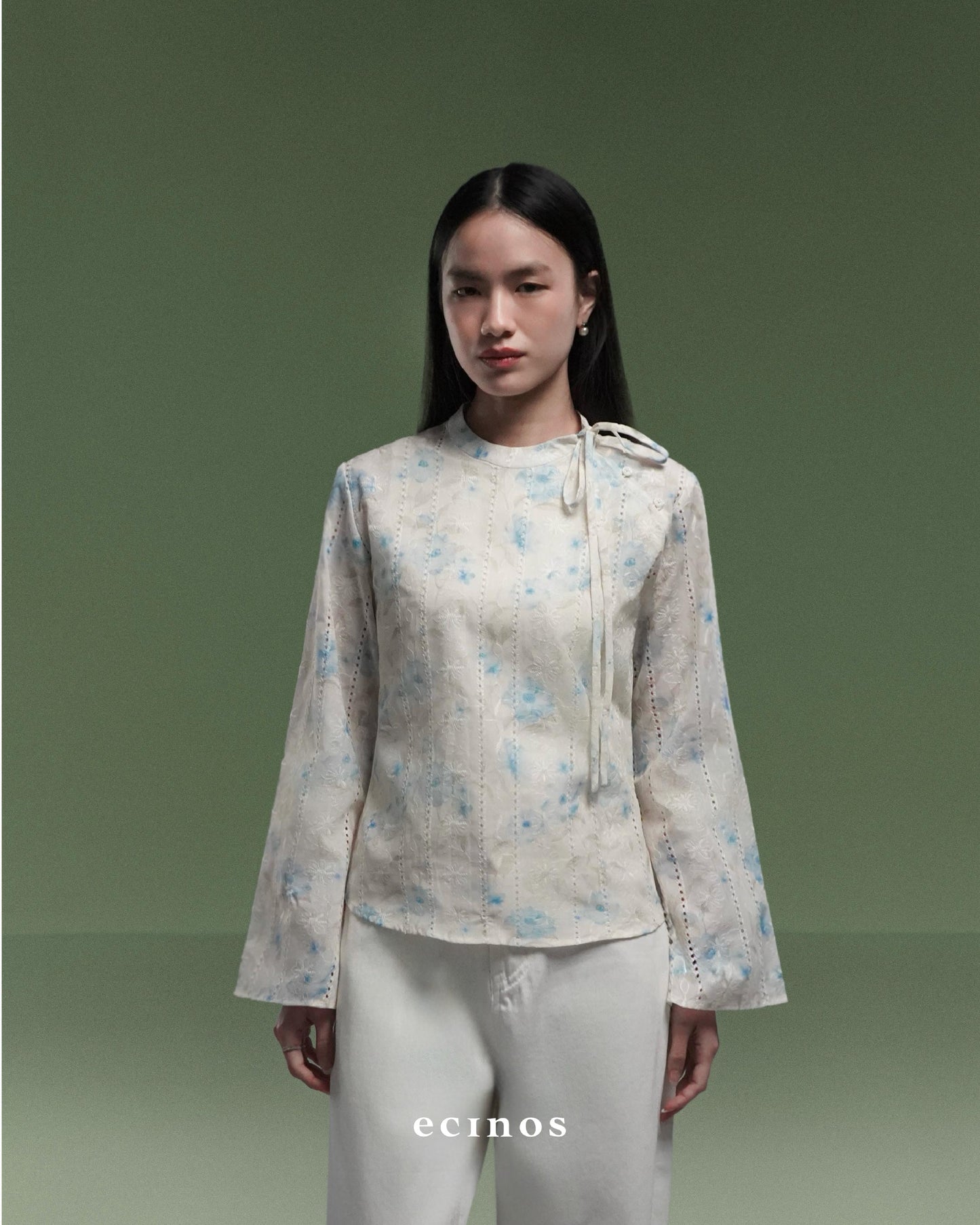 ECINOS - Peony Tie Neck Blouse