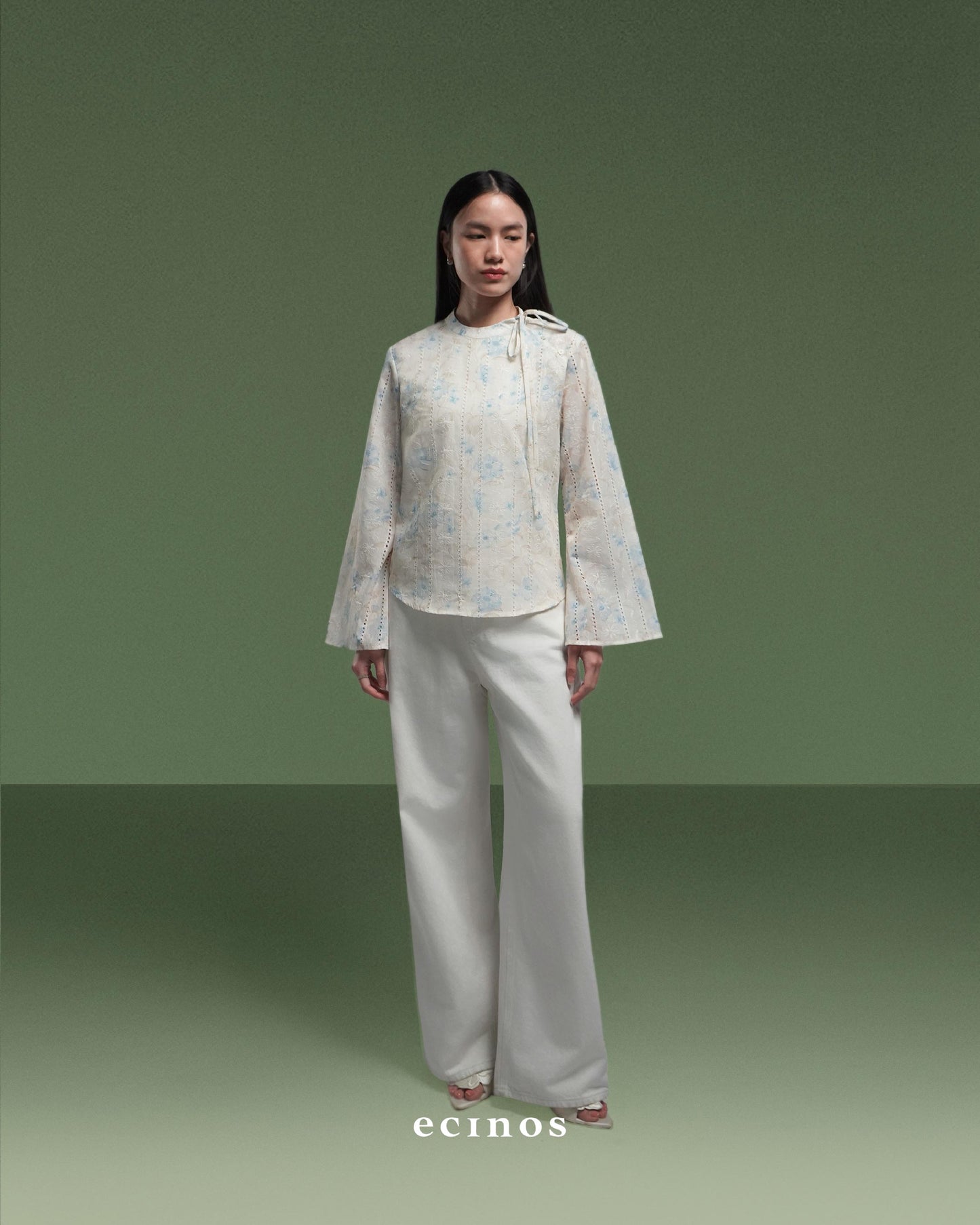 ECINOS - Peony Tie Neck Blouse