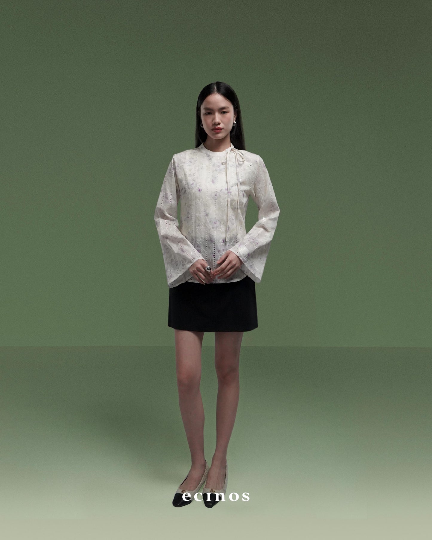 ECINOS - Peony Tie Neck Blouse