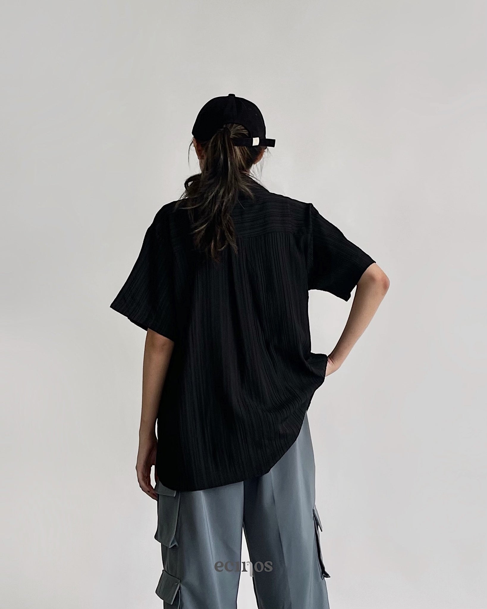 Irene Crinkle Top in Black