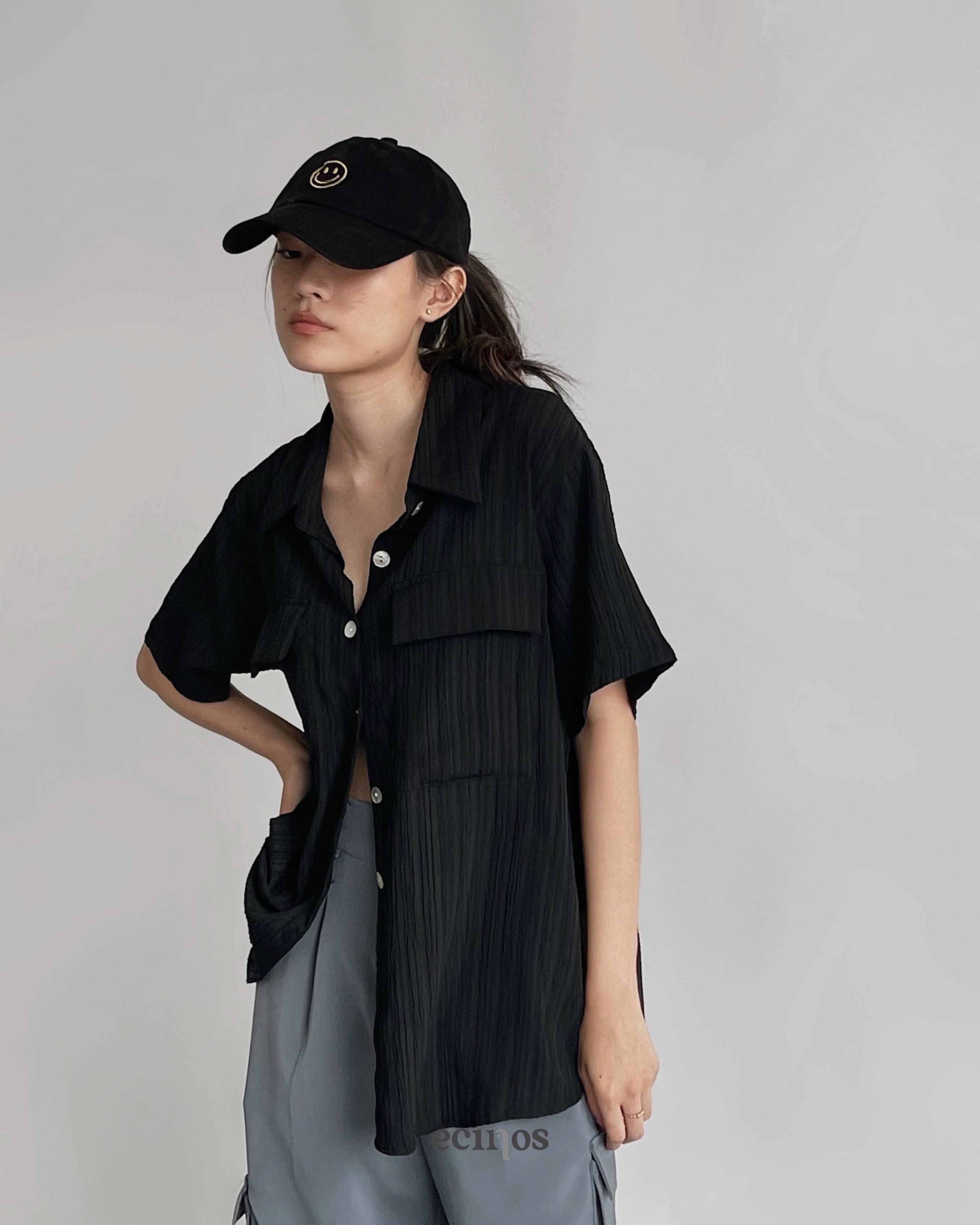 Irene Crinkle Top in Black